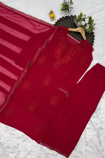 maroon georgette salwar suit dupatta set