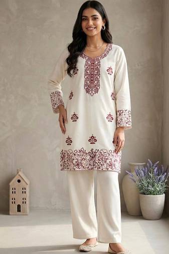 cream rayon cotton georgette kurta pent set