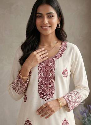 cream rayon cotton georgette kurta pant set 2