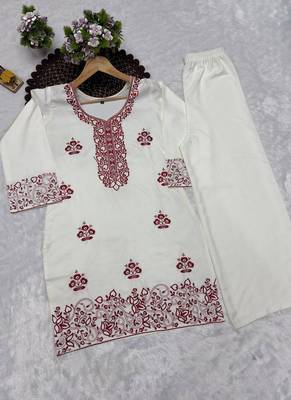 cream rayon cotton georgette kurta pant set 3