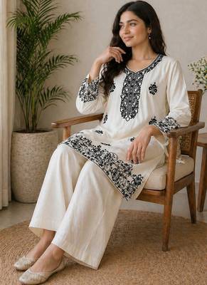 cream rayon cotton georgette kurta pant set 2