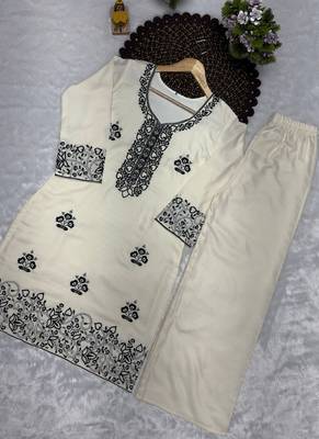 cream rayon cotton georgette kurta pant set 3