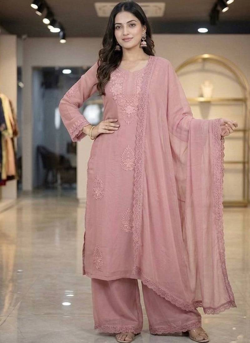 light pink georgette salwar suit dupatta set
