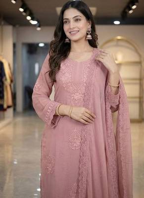 light pink georgette salwar suit dupatta set 2