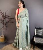 Women sea green vichitra silk bandhani & animal motifs bandhani saree