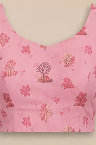Women baby pink chanderi cotton floral ready to wear saree