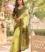 Women lemon green chanderi cotton motifs ready to wear saree
