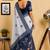 Women off white & navy blue chanderi cotton floral butti motifs ready to wear saree