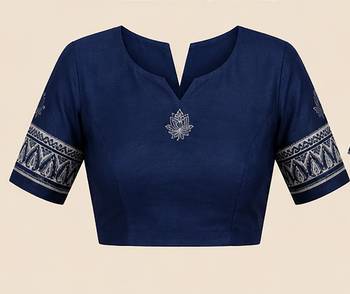 Women off white & navy blue chanderi cotton floral butti motifs ready to wear saree 5