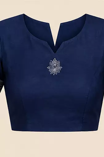Women off white & navy blue chanderi cotton floral butti motifs ready to wear saree