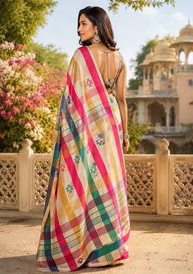 Women multicolor chanderi cotton checked ready to wear saree 2