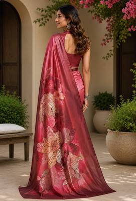 Women onion pink chanderi cotton floral motifs ready to wear saree 3