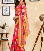 Women pink chanderi cotton polka dot ready to wear saree
