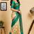 Women cream & rama green chanderi cotton chevron/zig-zag ready to wear saree