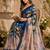 Women navy blue chanderi cotton multicolor floral ready to wear saree