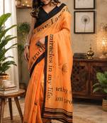 Women orange chanderi cotton geomatric & floral ready to wear saree