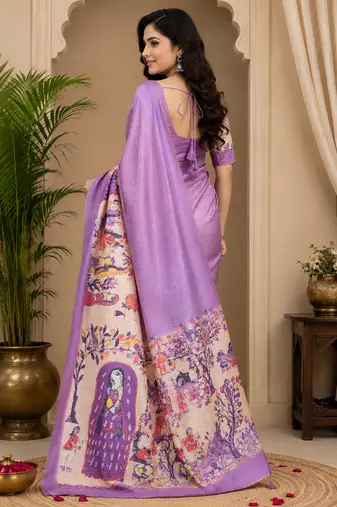 Women lavender chanderi cotton floral ready to wear saree
