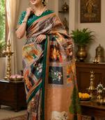 Women multicolor chanderi cotton kamdhenu grid ready to wear saree