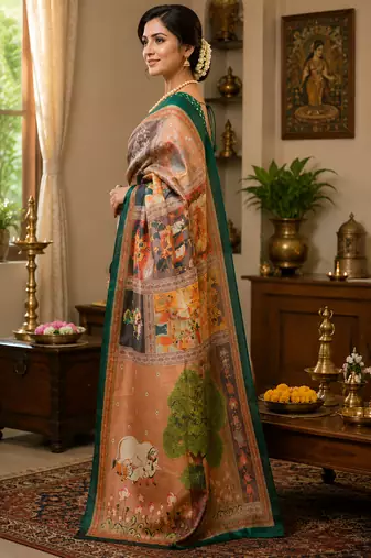 Women multicolor chanderi cotton kamdhenu grid ready to wear saree
