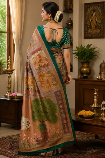 Women multicolor chanderi cotton kamdhenu grid ready to wear saree