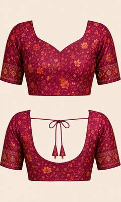 Women wine chanderi cotton floral jaal ready to wear saree 5