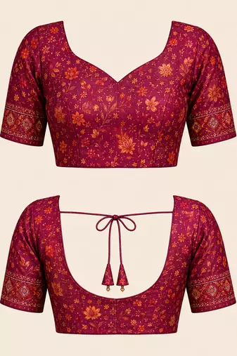 Women wine chanderi cotton floral jaal ready to wear saree