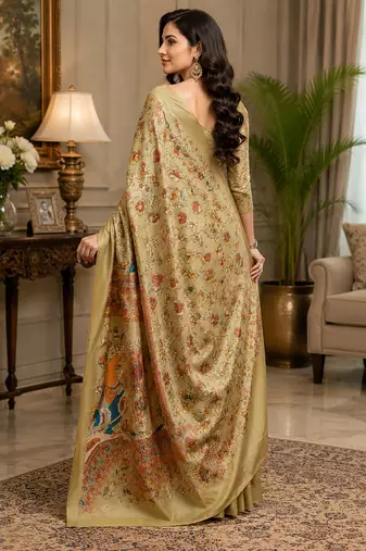Women ivory chanderi cotton kalamkari ready to wear saree
