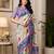 Women cream & lavender chanderi cotton bird motifs ready to wear saree
