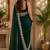 green embroidered party wear shimmer chiffon saree with silver scalloped border for women