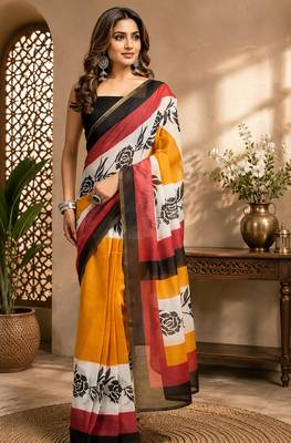 Women multicolor chanderi cotton floral roses ready to wear saree 1