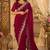 maroon embroidered party wear shimmer chiffon saree with silver scalloped border for women