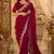 maroon embroidered party wear shimmer chiffon saree with silver scalloped border for women
