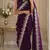 purple embroidered party wear shimmer chiffon saree with silver scalloped border for women