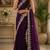 purple embroidered party wear shimmer chiffon saree with silver scalloped border for women