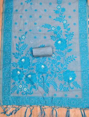 Grey jamdani banarasi dress material 4