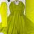 Women's lime parrot green solid flared anarkali kurta with dupatta set