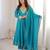 New womens trendy stylish teal blue embroidered silk blend anarkali kurta with pants & dupatta set