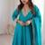 New womens trendy stylish teal blue embroidered silk blend anarkali kurta with pants & dupatta set