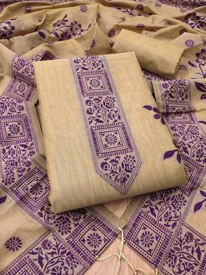 Chikoo jamdani silk blend dress material 1