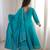 New womens trendy stylish teal blue embroidered silk blend anarkali kurta with pants & dupatta set