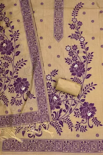 Chikoo jamdani silk blend dress material