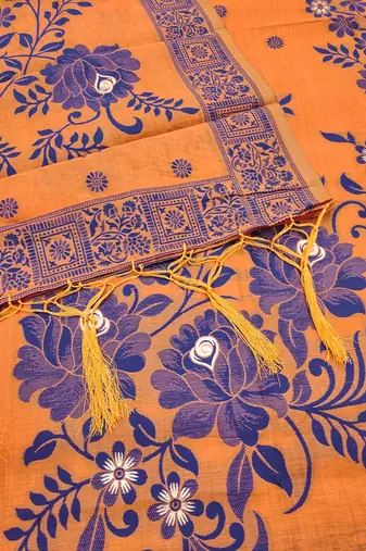 Orange jamdani silk blend dress material