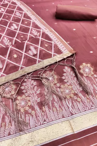 Pink jamdani banarasi dress material