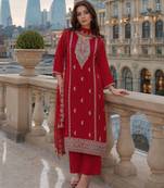 Red heavy silk blend reaymade suit with embroidery & sequin work