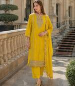 Yellow heavy silk blend reaymade suit with embroidery & sequin work