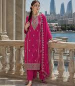 Rani pink heavy silk blend reaymade suit with embroidery & sequin work