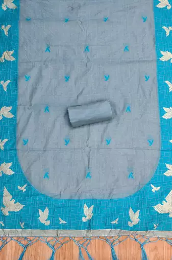 Grey jamdani silk blend dress material
