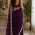 purple embroidered party wear shimmer chiffon saree with silver scalloped border for women