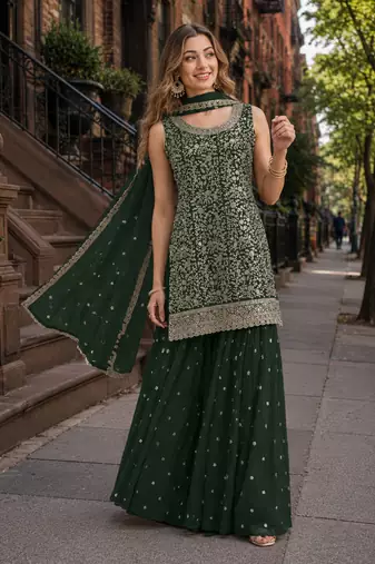 Green blooming georgette suit with heavy embroidery & sequin work