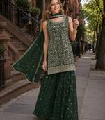Green blooming georgette suit with heavy embroidery & sequin work